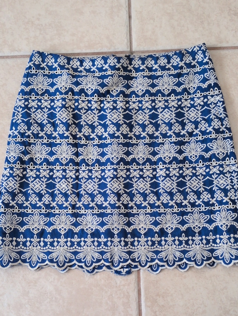 LOFT Petites Blue Embroidered Skirt Size 0P NWT
